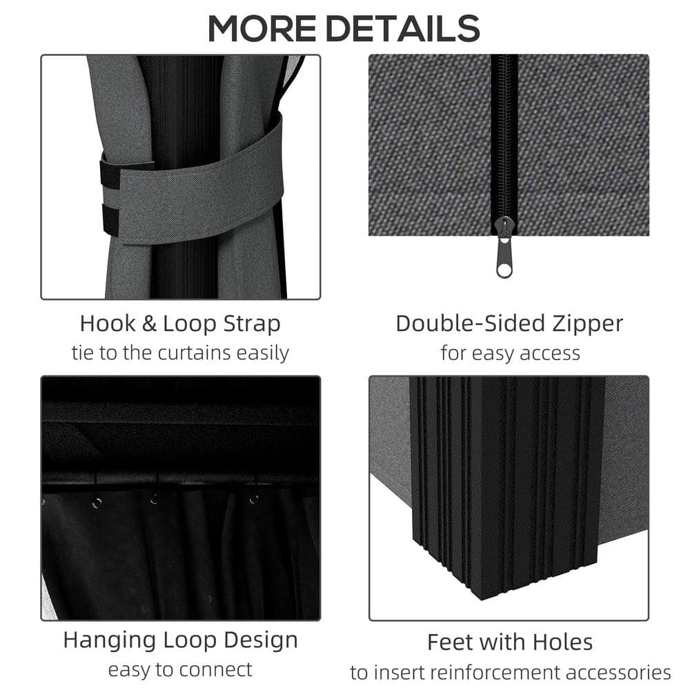 Outsunny 10' x 10' Black Steel Hardtop Gazebo with Netting and Curtains