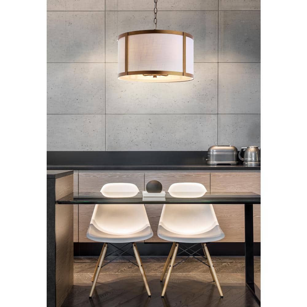 Thatcher Transitional LED Drum Pendant Light - Gold and White
