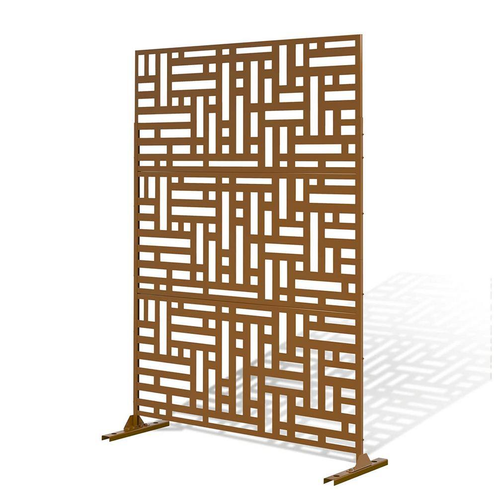 6.5 ft. H x 4 ft. L Laser Cut Metal Privacy Screen in Brown 3-Screen ...