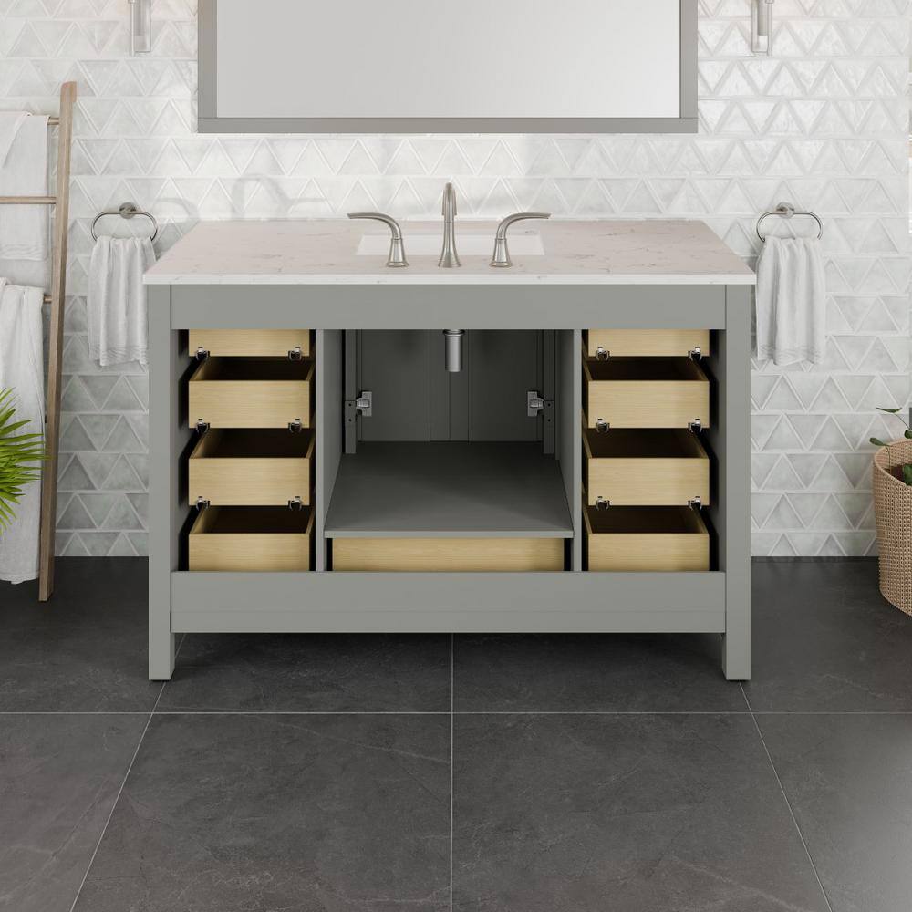 Aberdeen 54" Gray Solid Wood Bathroom Vanity with White Quartz Top