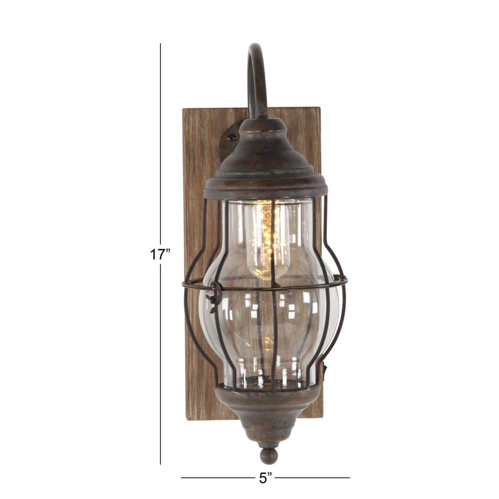 17" Black Iron and Wood LED Wall Sconce