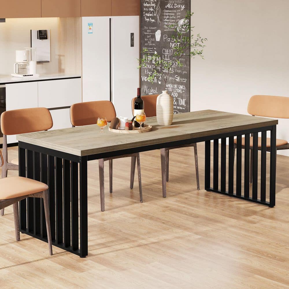Roesler Gray and Black Wood 78.7 in. W. Double Pedestal Dining Table Seats 8 for Kitchen Dining Room
