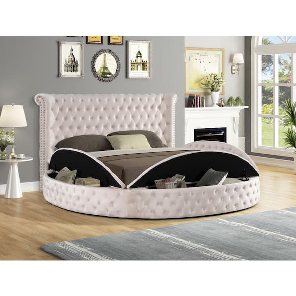 Best Master Furniture Isabella Beige California King Tufted Round Platform Bed