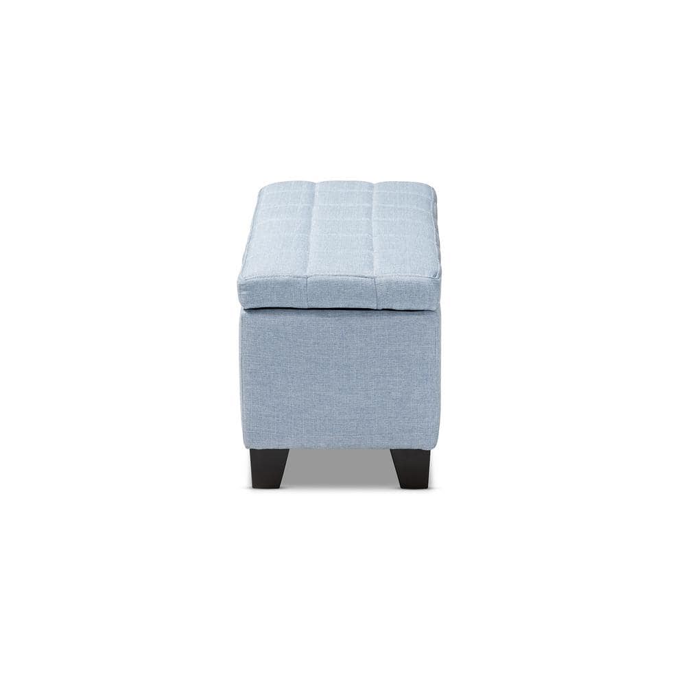Light Blue Tufted Fabric Storage Ottoman with Black Wood Feet