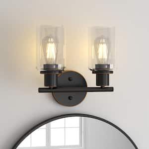 10.44 in. 2-Light Oil Rubbed Bronze Bathroom Vanity Light with Clear Glass Shade