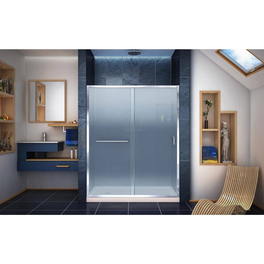 Infinity-Z 60" x 30" Frosted Glass Sliding Shower Kit with Brushed Nickel Hardware