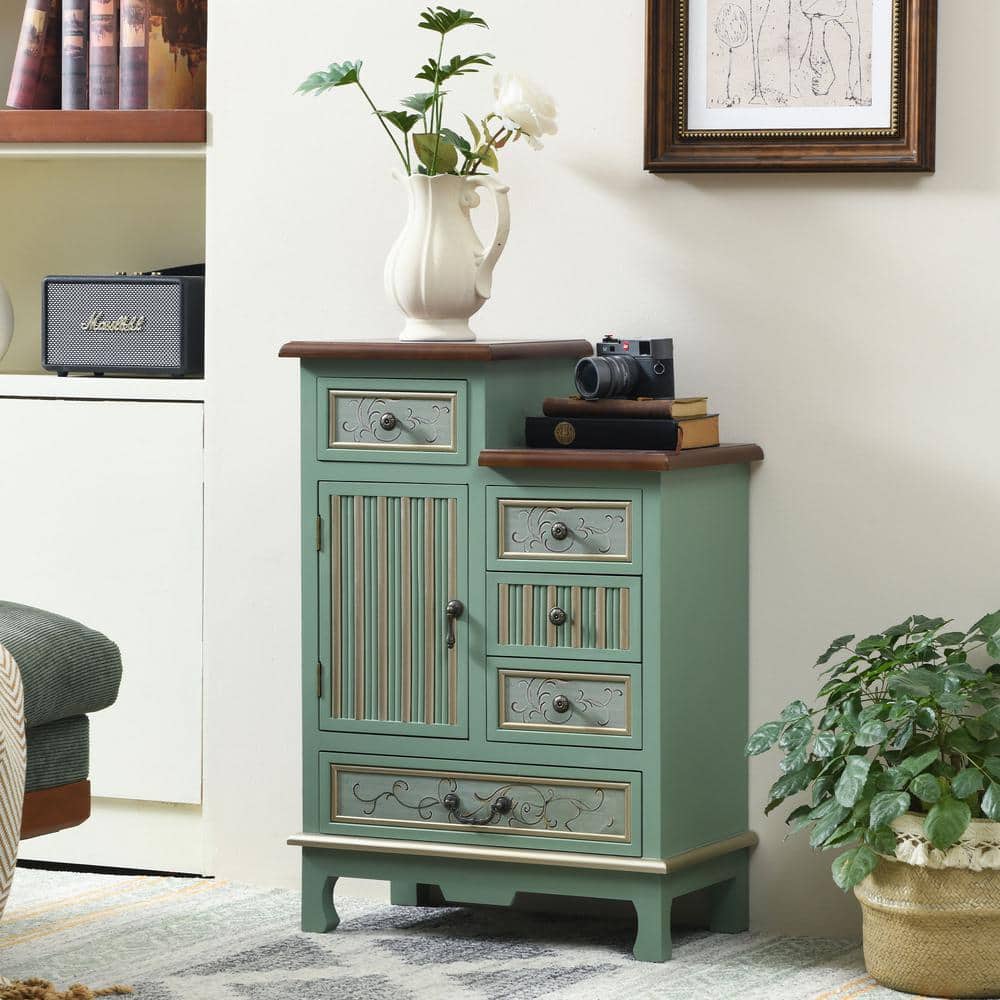 Vintage Green 12 in. W Farmhouse Handcrafted Wood Accent Chest Dresser with 1-Door and 5-Drawer for Living Room Entryway price history on PriceWatchPro