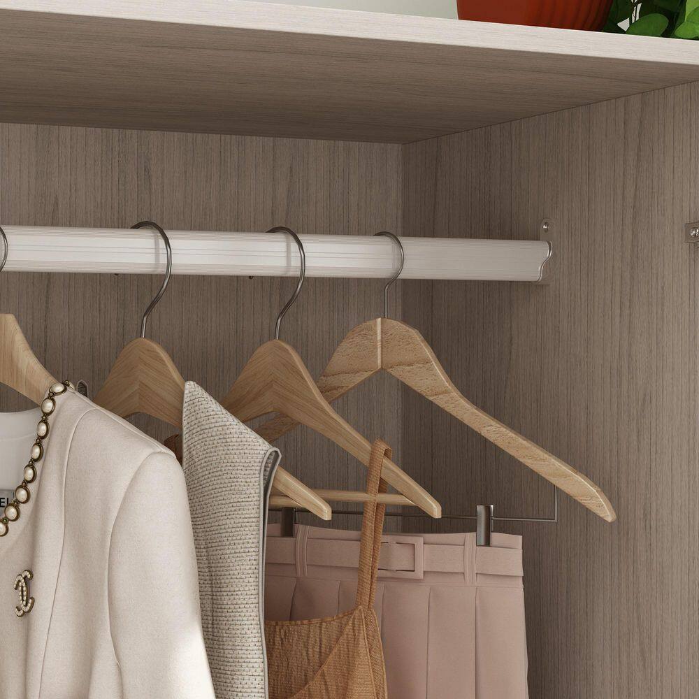 Light Oak Wood 31.5 in. Bedroom Armoire with Frosted Tempered Glass Doors, Hanging Rod and 2-Drawers - thumbnail 10