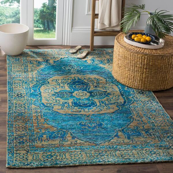 Tangier 5 ft. x 8 ft. Teal/Beige Medallion Area Rug