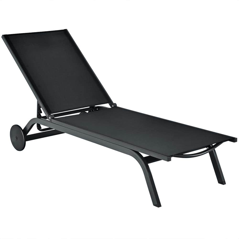 Sleek Black Aluminum Outdoor Chaise Lounge with Adjustable Backrest
