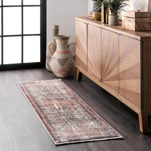 Charvi Distressed Medallion Fringe Multi 2 ft. x 6 ft. Indoor/Outdoor Runner Rug