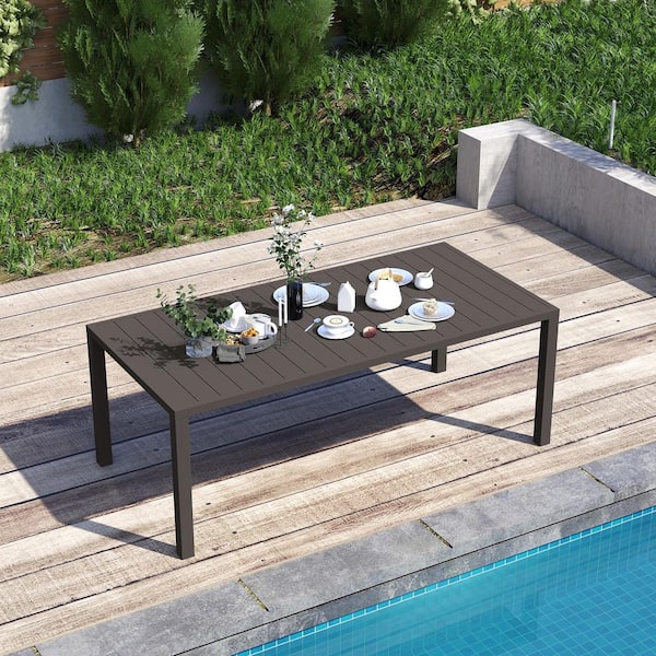 79 in. L x 38 in. W Metal Slatted Patio Dining Table