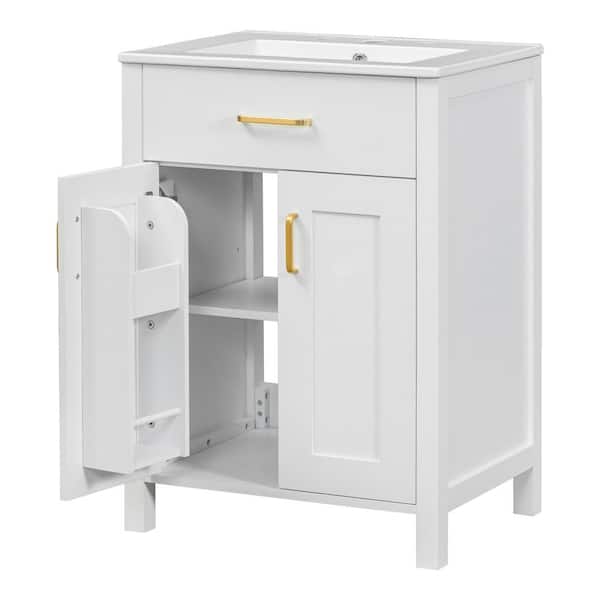 Aoibox 24" W x 18" D x 34" H Bathroom Vanity Combo with Ceramic Sink, Space-Saving, 2 Soft-Close Doors, White Top