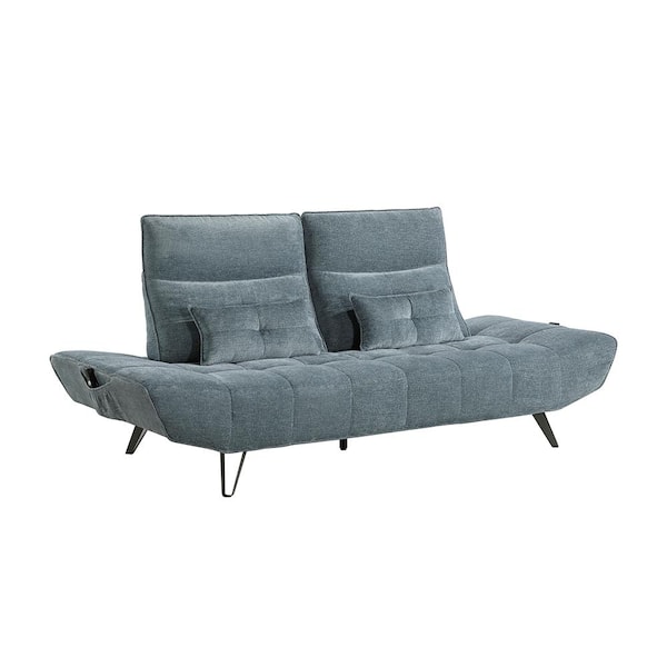 Lazzara Corydon 90.5 in. W Armless Chenille Rectangle Sofa with Power Adjustable Seat Depth in Blue