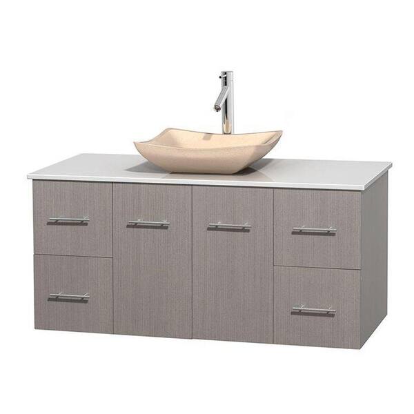 Wyndham Collection Centra 48 in. Vanity in Gray Oak with Solid-Surface Vanity Top in White and Sink