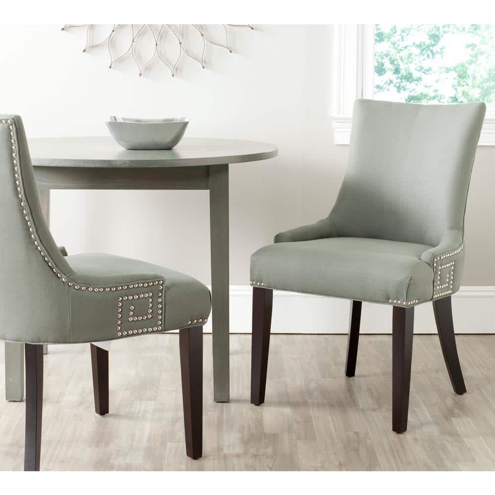 Gray Linen Upholstered Parsons Side Chair with Wood Legs