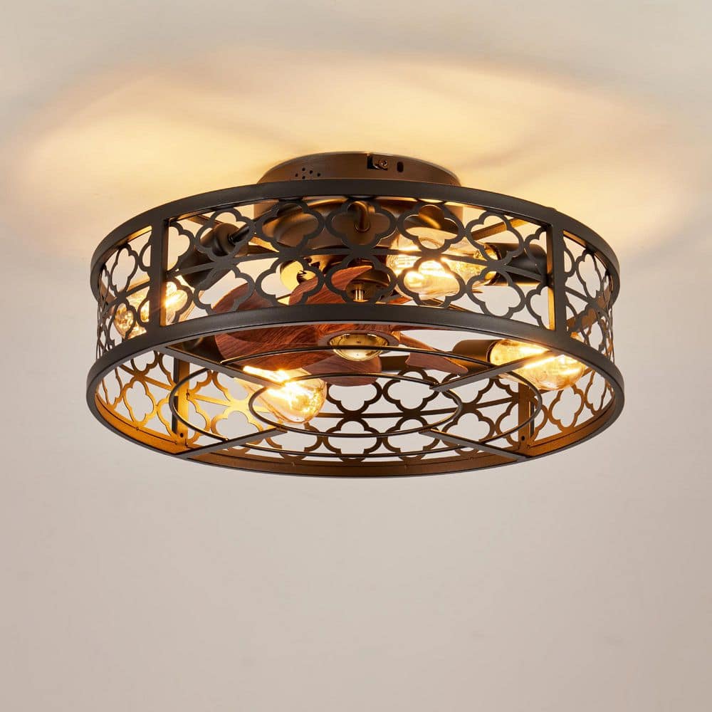 20 in. Smart Matte Black Metal Flush Mount Fandelier Flower Caged Ceiling Fan with Remote Included and No Bulb Included price history on PriceWatchPro