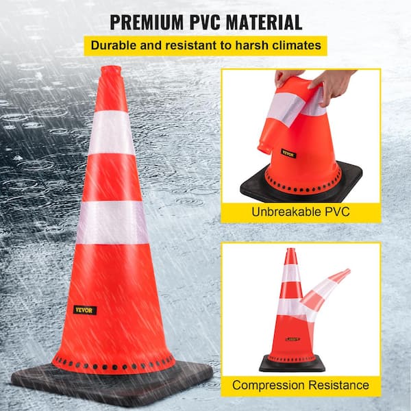 VEVOR 30 in. Traffic Cones PVC Orange Safety Cone with Reflective