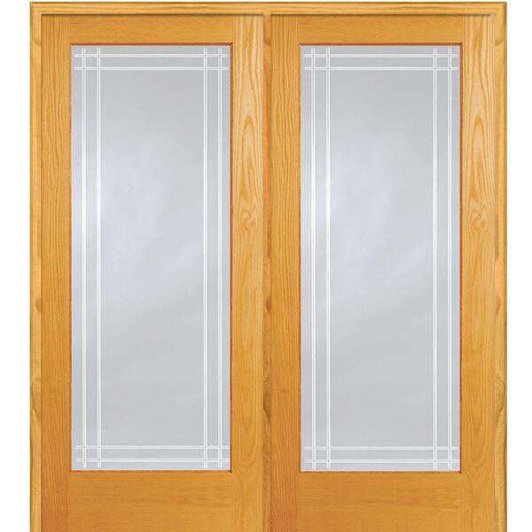 MMI Door 60 in. x 80 in. Unfinished Right-Hand Active Pine Wood Full Lite Clear Perimeter V-Groove Prehung Interior French Door