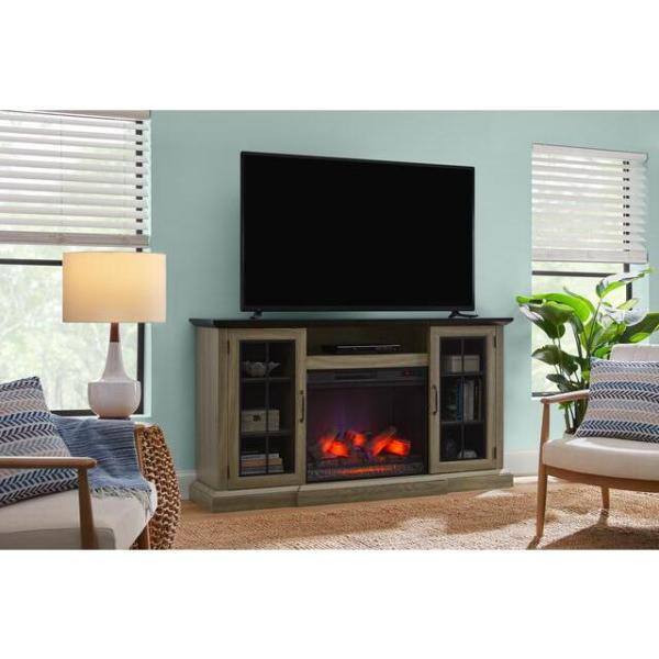 StyleWell Vinegate 67.75 in W Freestanding Media Mantel Electric Fireplace TV Stand in Gray