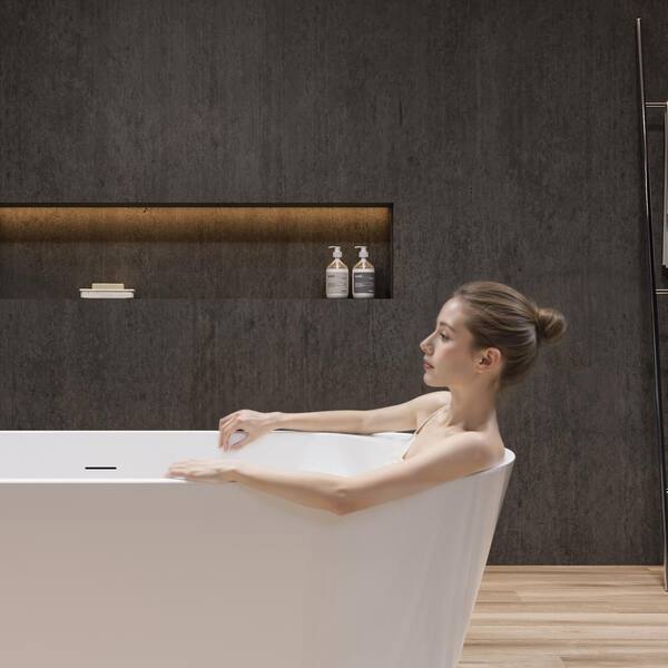 66.94 in. x 28.75 in. Freestanding Acrylic Soaking Bathtub Dual Ended with Integral Drain in Glossy White