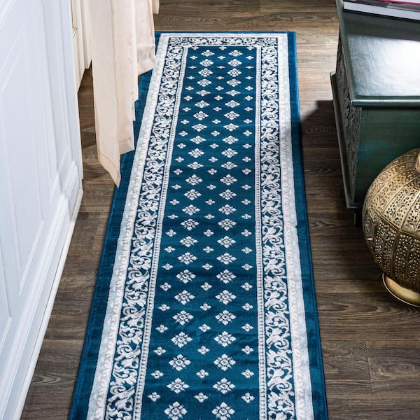 JONATHAN Y Acanthus Navy/Blue 2 ft. x 8 ft. French Border Runner Rug