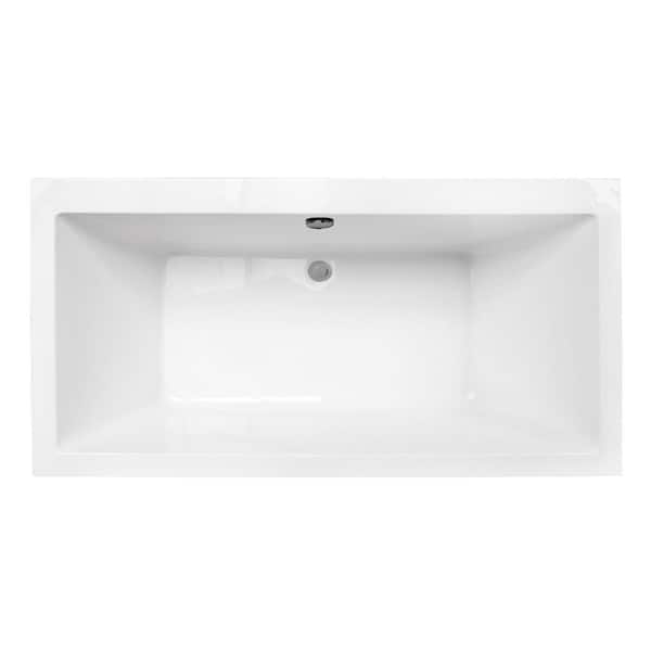 Aqua Eden 66.1 in. x 33.3 in. Acrylic Rectangular Flatbottom Freestanding Soaking Bathtub with Drain in Glossy White