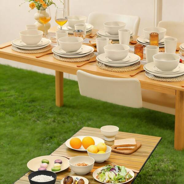 Numhew 40-Piece Beige Wheat Straw Dinnerware Set Service for 8