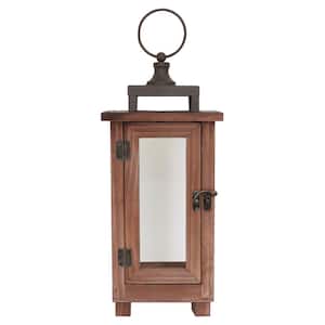 14 in. Wood Lantern Outdoor Patio with Metal Top