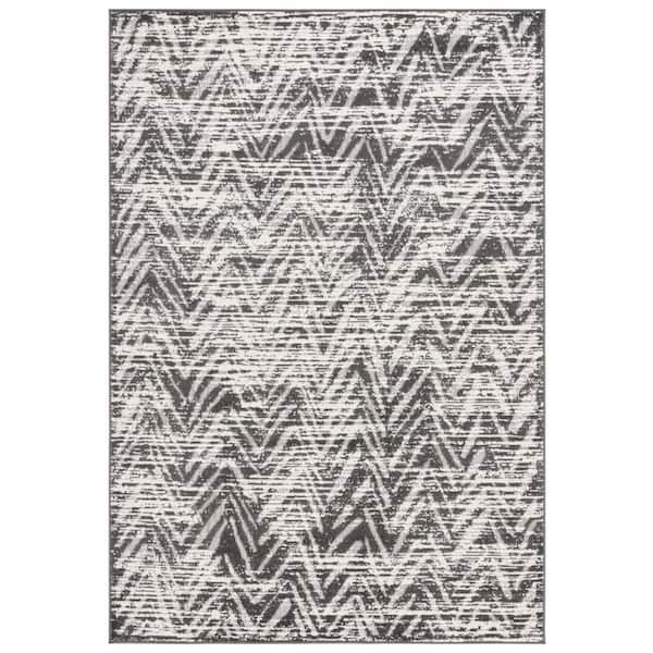 Cottage Gray 9 ft. x 12 ft. Distressed Chevron Indoor/Outdoor Area Rug