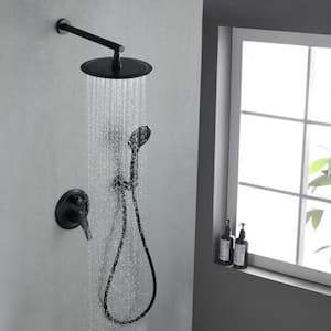 Pomelo 5-Spray Patterns with 10 in. Wall Mount Dual Shower Heads with Pressure Balance Round-in Valve in Matte Black