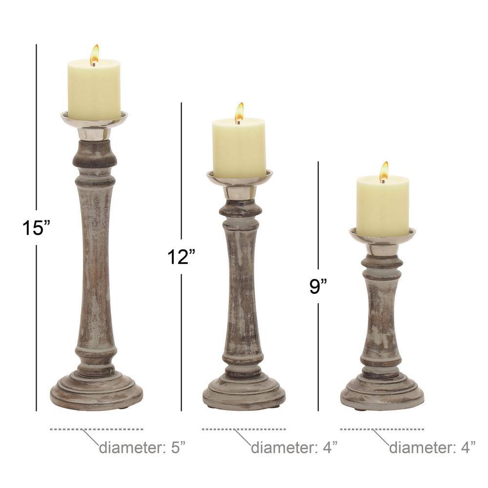 Elegant Mango Wood 9'' Traditional Candlestick Set in Brown