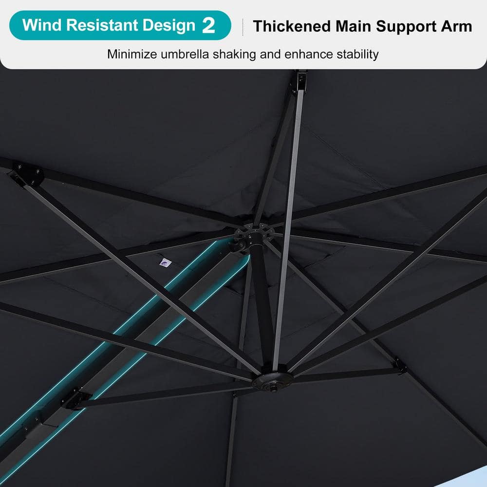 Large Gray Aluminum Cantilever Patio Umbrella with Crank Lift