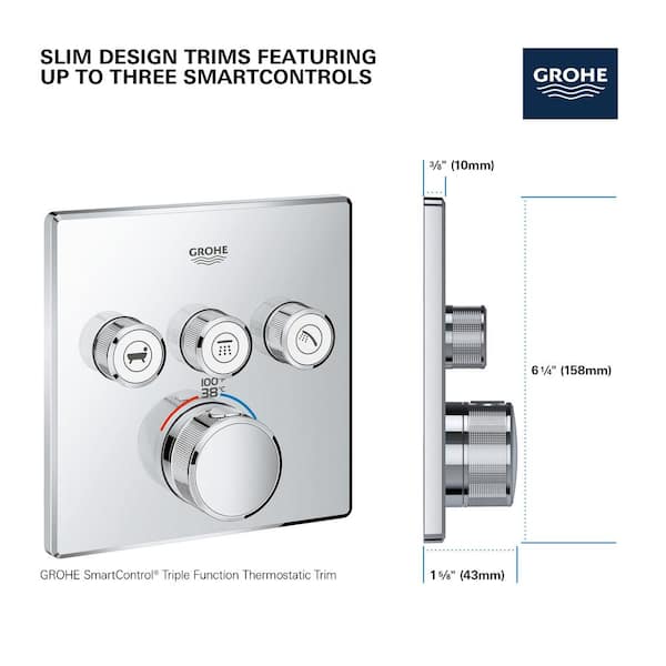 Grohtherm Smart Control Triple Function Square Thermostatic Trim with Control Module in Matte Black