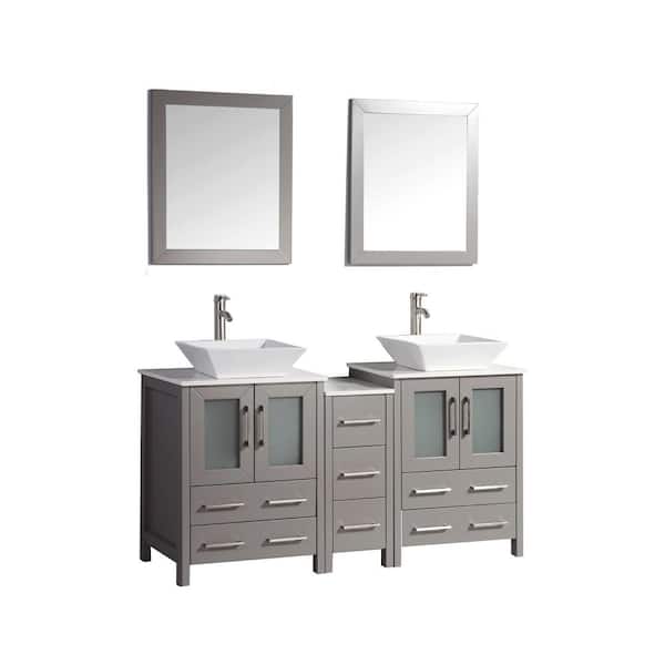 Vanity Art Ravenna 60 In W Bathroom Vanity In Grey With Double Basin In White Engineered Marble 