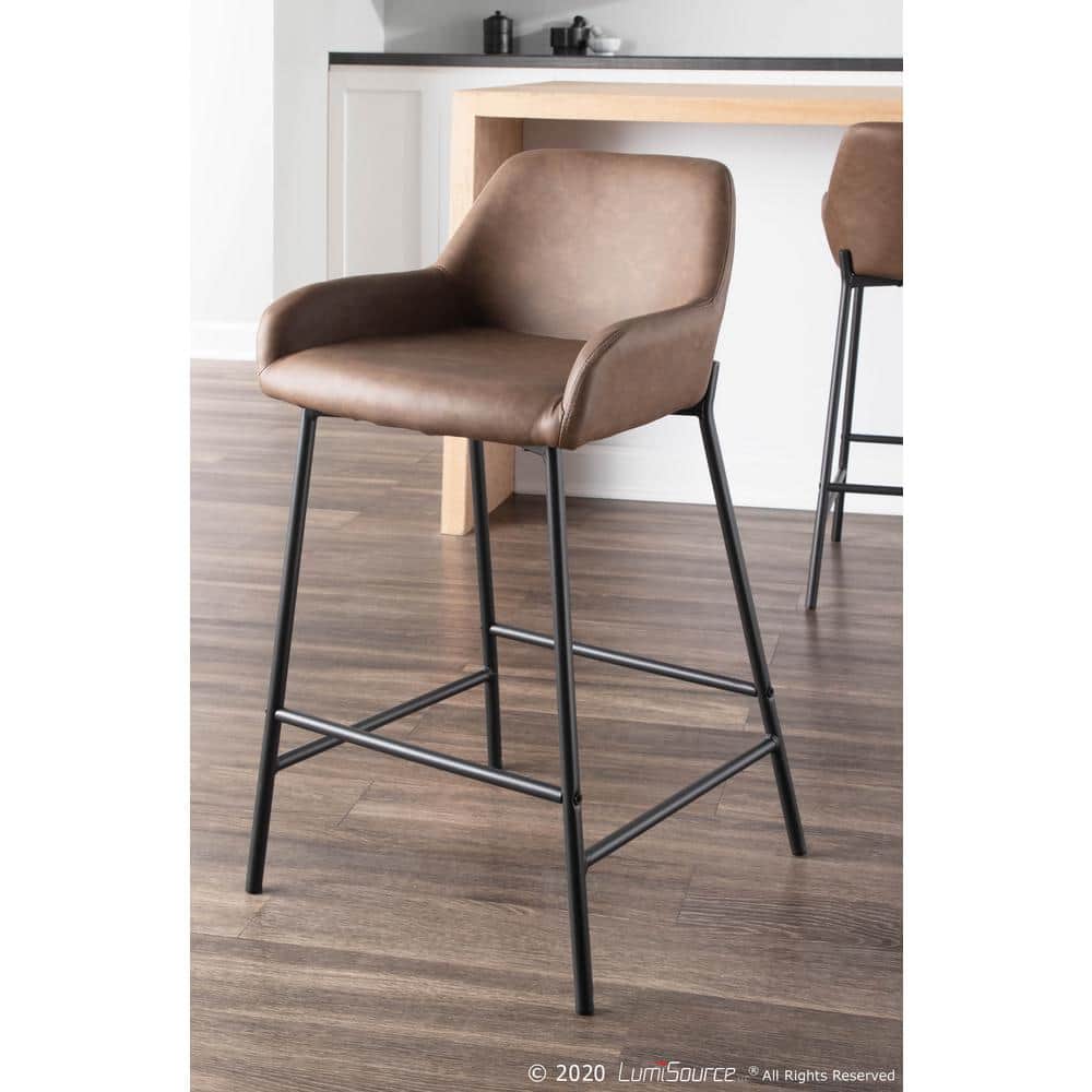 Espresso Faux Leather Industrial Counter Stools - Set of 2
