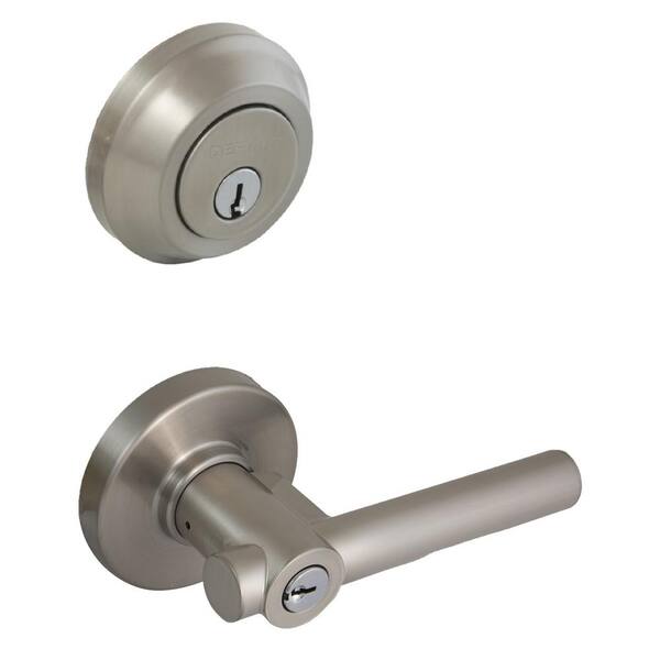 Defiant Woodbridge Satin Nickel Keyed Entry Lever with Round Low Profile Single Cylinder Deadbolt Combo Pack
