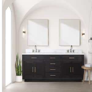 Condor 72 in W x 22 in D Black Oak Double Bath Vanity, Carrara Marble Top, and Faucet Set