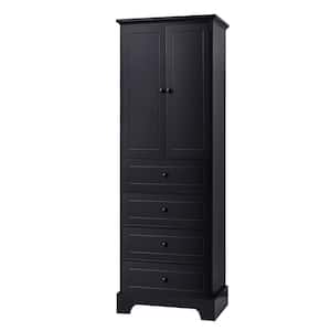 23.3 in. W x 15.7 in. D x 68.1 in. H Black Linen Cabinet with 2 Doors and 4 Drawers