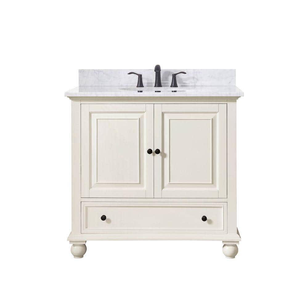 Avanity Thompson 37 in. W x 22 in. D x 35 in. H Vanity in French White with Marble Vanity Top in Carrera White with Basin -  THOMPSONVS36FWC