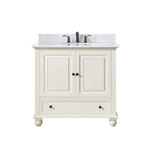 Thompson 37 in. W x 22 in. D x 35 in. H Vanity in French White with Marble Vanity Top in Carrera White with Basin