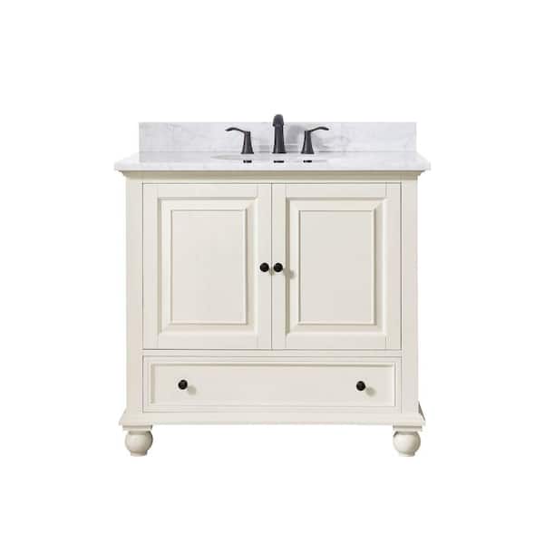 Avanity Thompson 37 in. W x 22 in. D x 35 in. H Vanity in French White with Marble Vanity Top in Carrera White with Basin