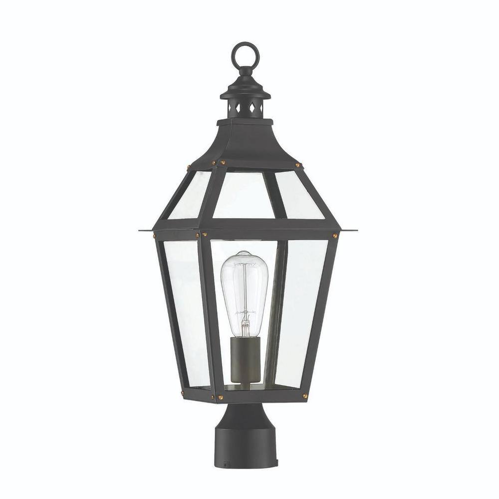 Savoy House Black and Gold Outdoor Post Lantern with Clear Glass