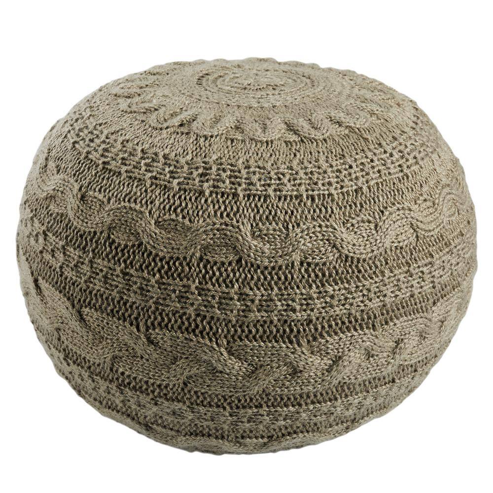 Jaipur Living Etta Taupe/Olive Solid Round Pouf 20 in. x 20 in. 14 in