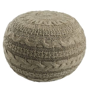 Etta Taupe/Olive Solid Round Pouf 20 in. x 20 in. 14 in.
