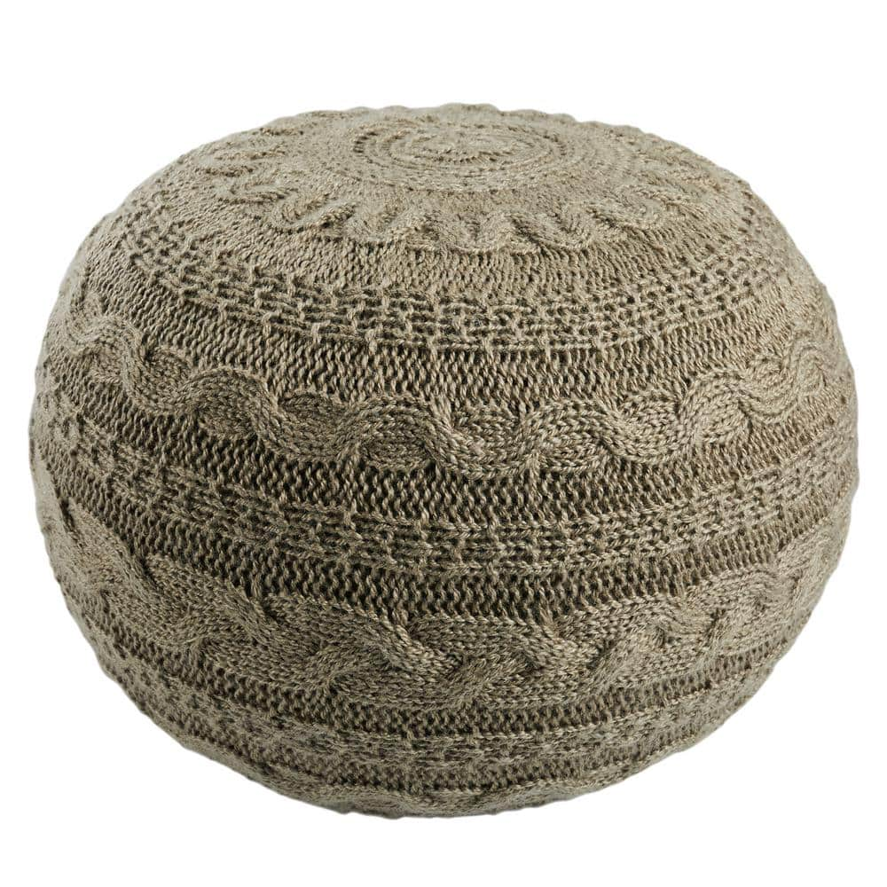 Jaipur Living Etta Taupe/Olive Solid Round Pouf 20 in. x 20 in. 14 in.