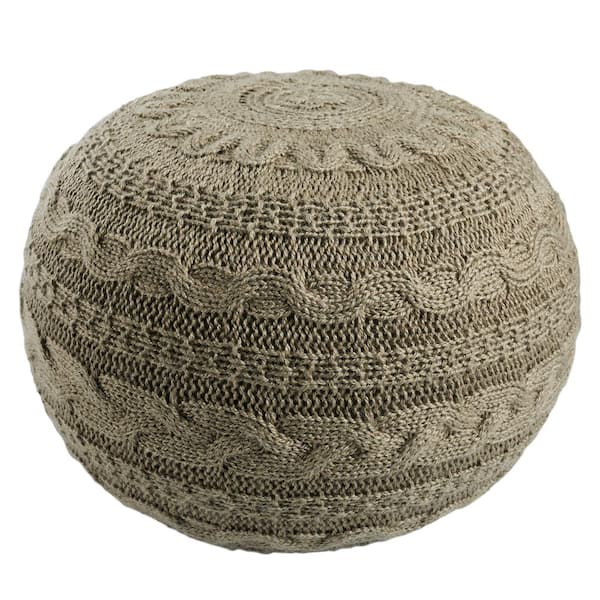 VIBE BY JAIPUR LIVING Etta Taupe/Olive Solid Round Pouf 20 in. x 20 in. 14 in.