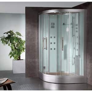 Platinum 47 in. x 47 in. x 90 in. Corner Steam Shower in White with Bluetooth, Sliding Doors and 6 kW Steam Generator