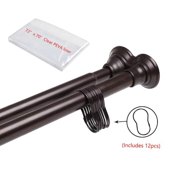 Utopia Alley 72 in. Double Shower Curtain Rods, Includes Shower Liner and Shower Hooks, Oil Rubbed Bronze Finish.