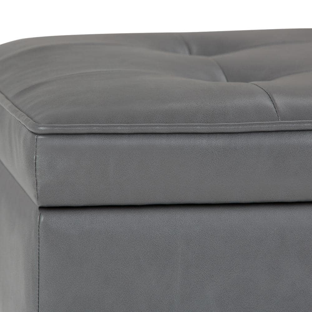 Stone Grey Tufted Faux Leather Storage Bench with Open Bottom